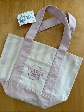 Trader Joe's Mini Pastel Striped Canvas Tote Bag Pink
